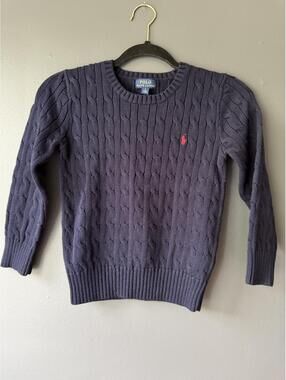 Polo Ralph Lauren Navy Blue Cable Knit Sweater with Red Logo